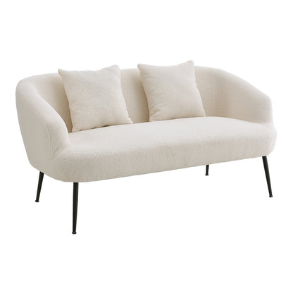 White Teddy Fabric Loveseat with Metal Legs