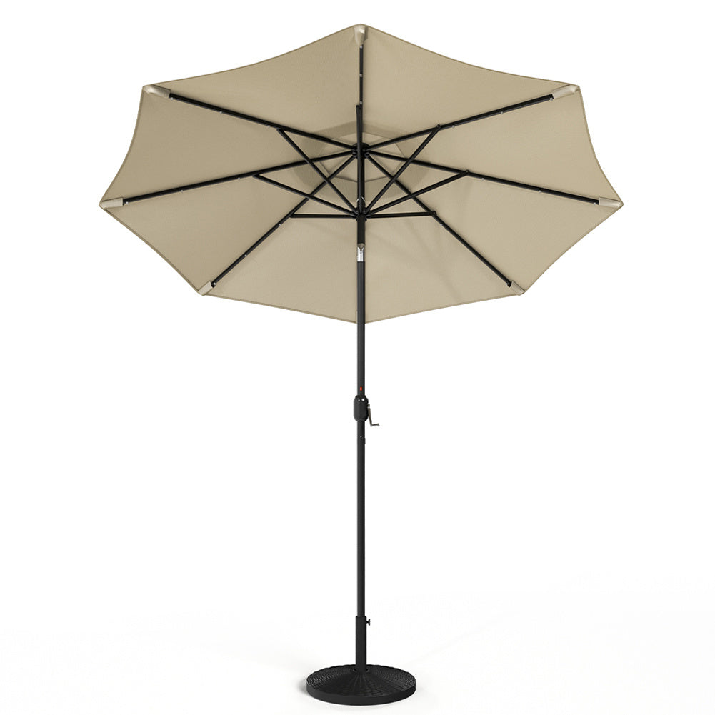 3M Large Garden LED Parasol Outdoor Beach Umbrella with Light Sun Shade Crank Tilt with 14KG Round Base, Beige