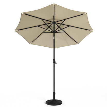 3M Large Garden LED Parasol Outdoor Beach Umbrella with Light Sun Shade Crank Tilt with 14KG Round Base, Beige