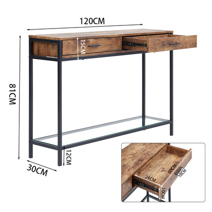 Rustic Brown Drawer Console with Glass Shelf