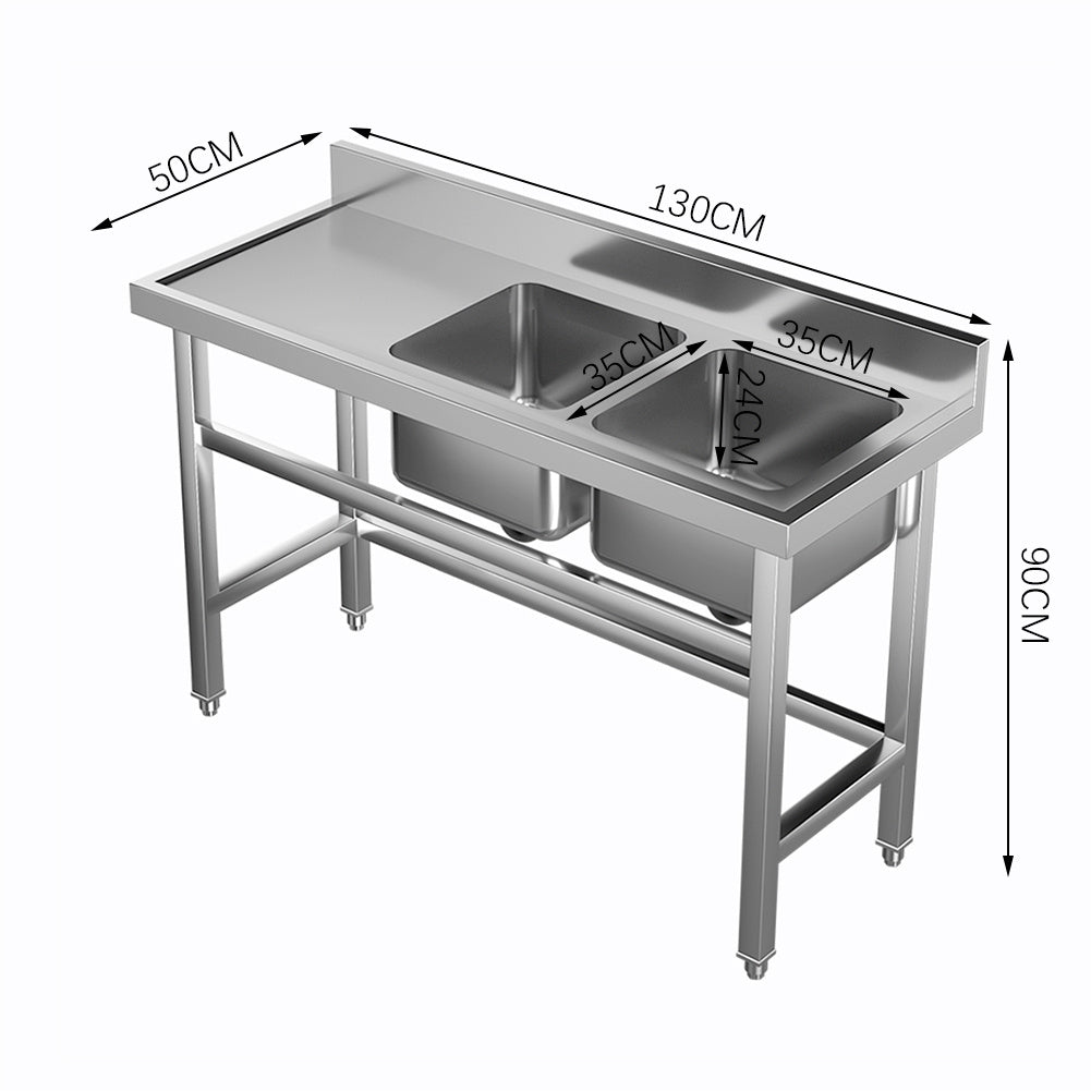 Commercial Work Sink 2 Compartment Stainless Steel with Left Drainboard