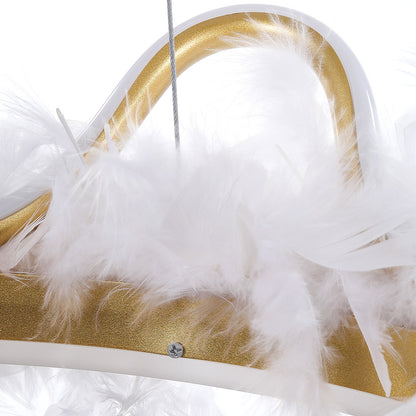 White and Gold Feather LED Pendant White Light