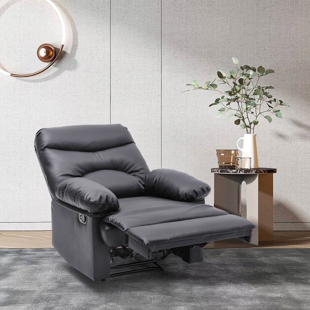 Black Manual Faux Leather Recliner Armchair