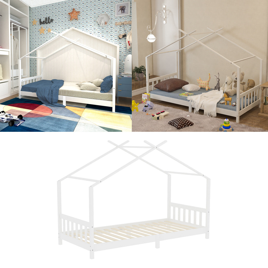 White Solid Wood Frame House Single Bedstead