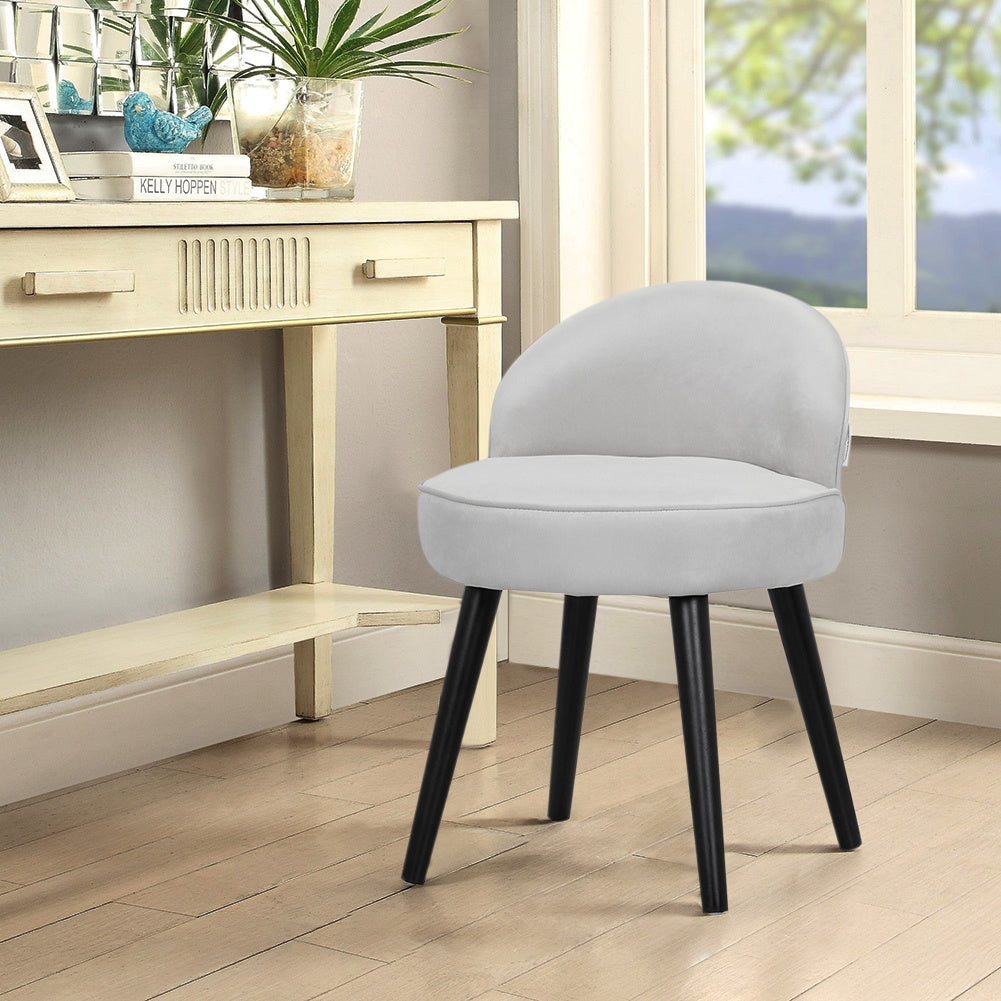 Velvet Upholstered Dressing Stool with Wooden Legs