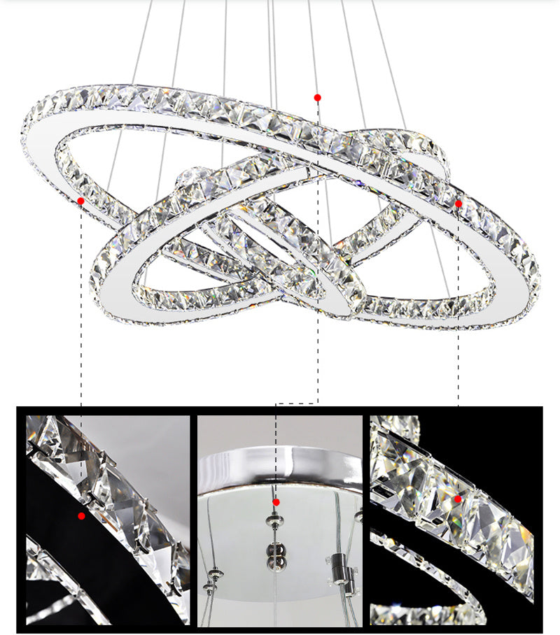 White LED Chandelier Lamp Wire Pendant Crystal Ceiling Lights, 20+40+60CM