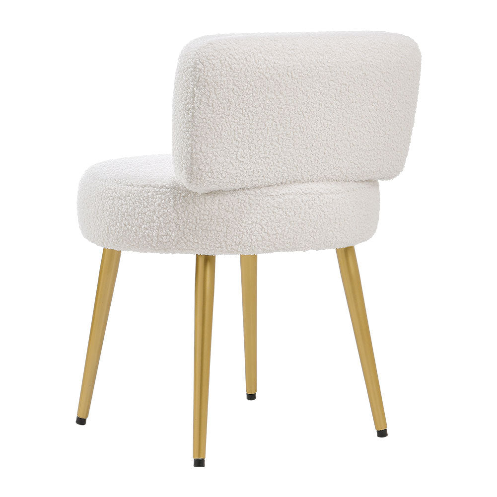 Cream Faux Fur Vanity Stool Chair with Metal Legs