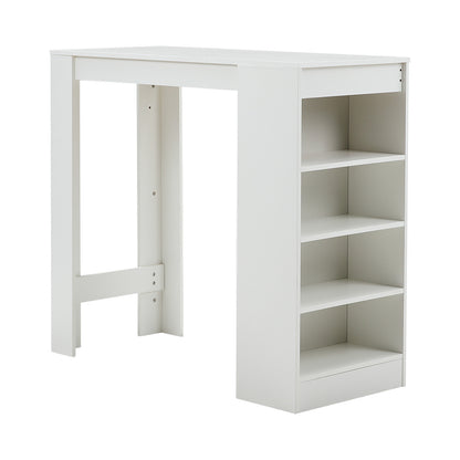 White Wooden Bar Table with Open Shelves White Table Top