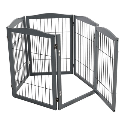 Grey 224cm 4 Panel Wooden Folding Pet Playpen