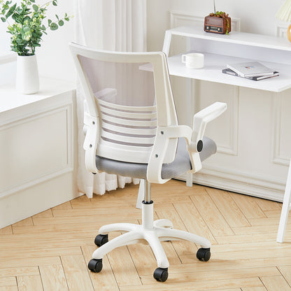 Mesh Office Chair Ergonomic Design with White Flip up Armrests, Grey