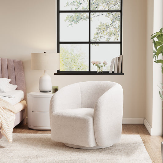 White Swivel Tub Chair Upholstered Single Sofa