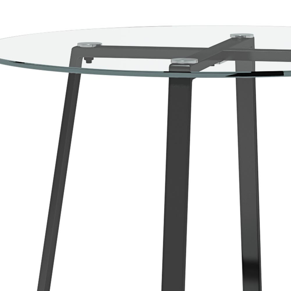 Black Modern Round Dining Table with Tempered Glass Top