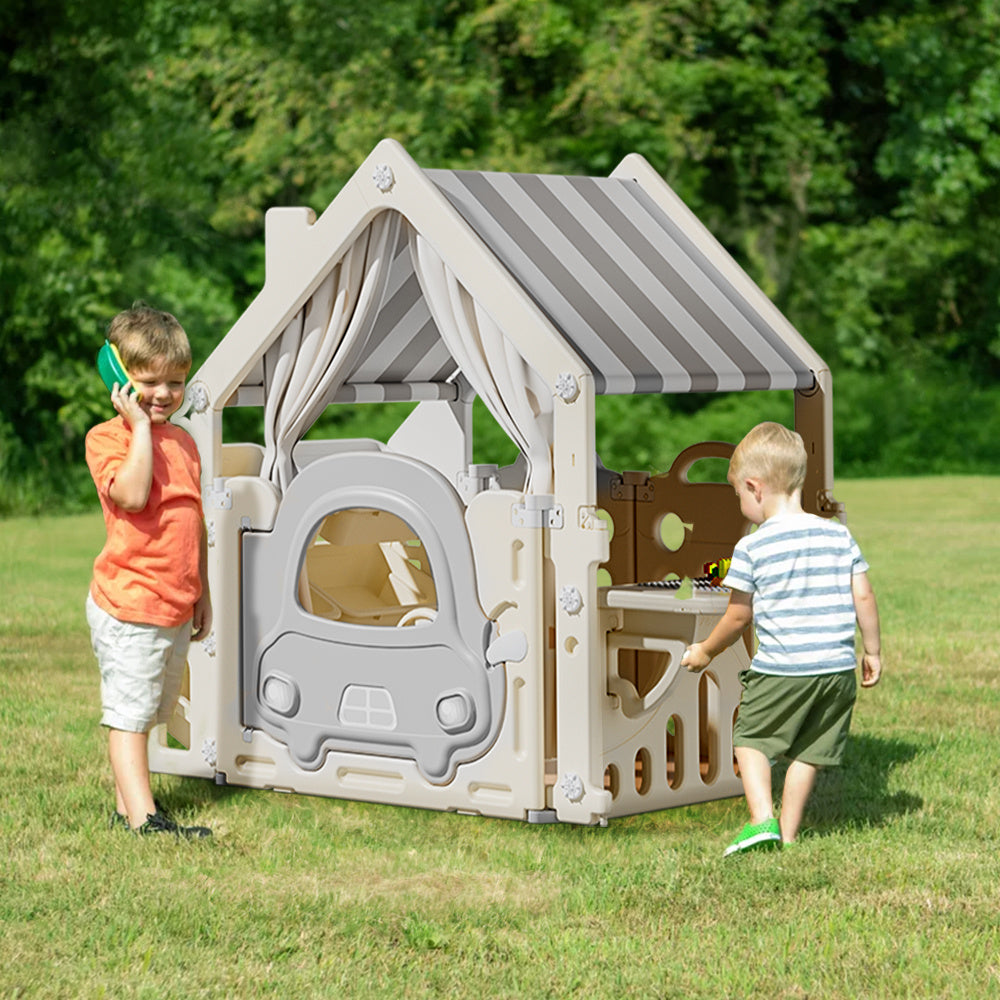 Plastic Playhouse with Builtin Storage Rack and Building Block Table