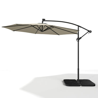 3M Large Garden Hanging LED Parasol Cantilever Sun Shade Banana Umbrella with Petal Base, Beige