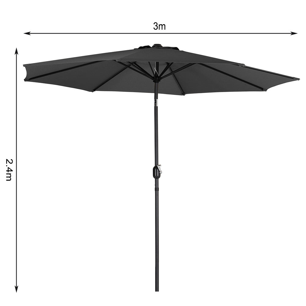 3M Black Parasol Umbrella Patio Sun Shade Crank Tilt with Round Base