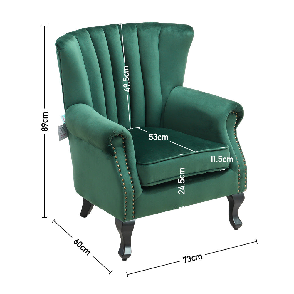 Green Velvet Armchair Sofa Chair with Black Legs