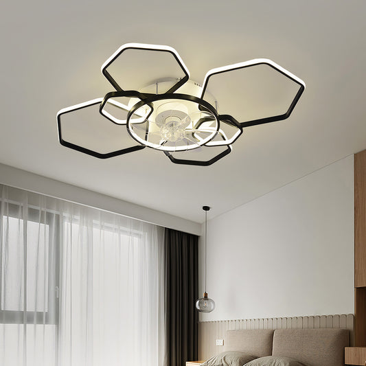 Geometrical Ceiling Mount LED Fan Light,Black