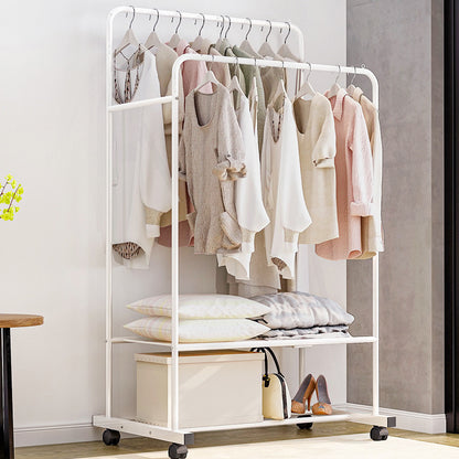 Rolling Clothes Rail Garment Rack Double Bar Clothing Shelf