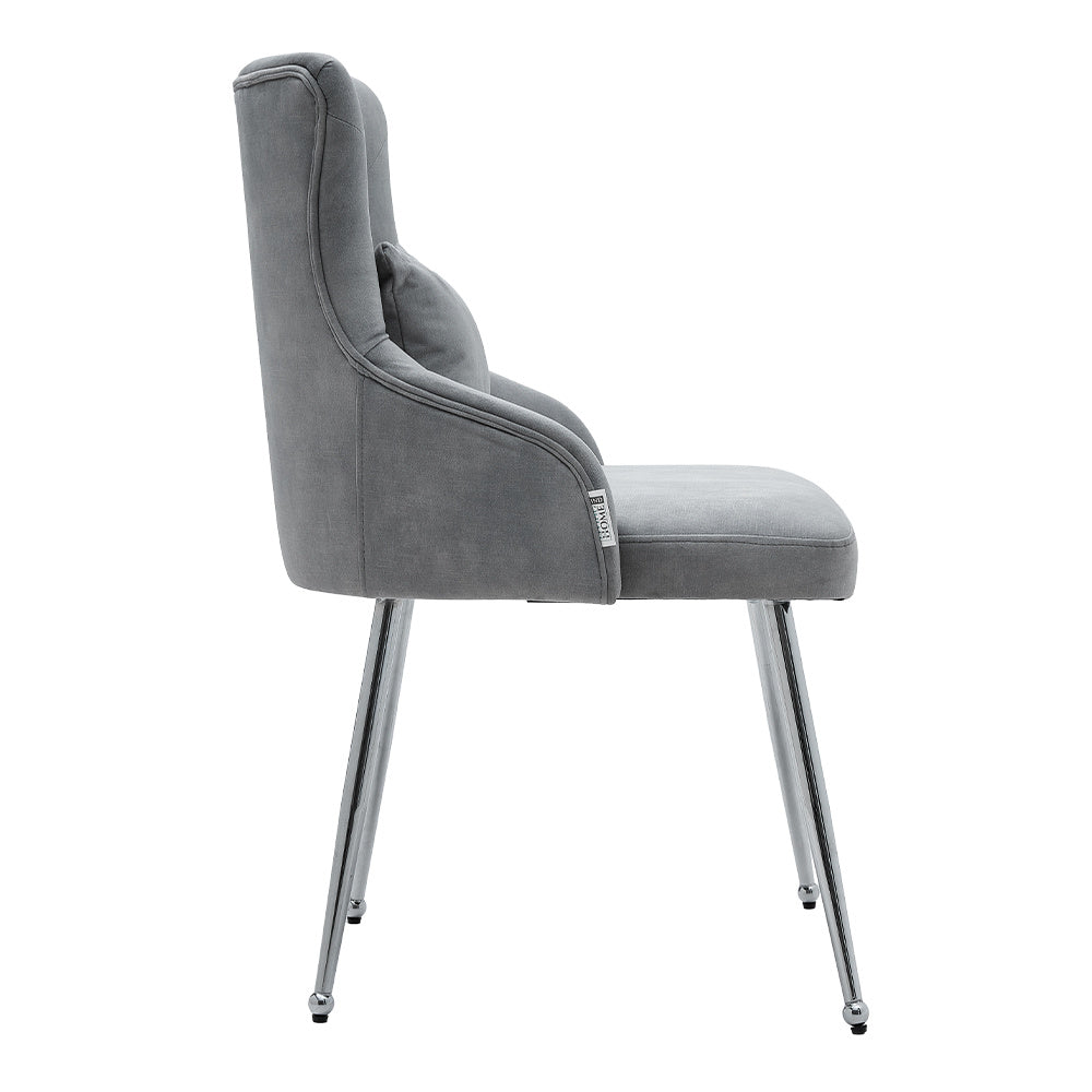 Grey Velvet Tufted Dining Chair with Cushion