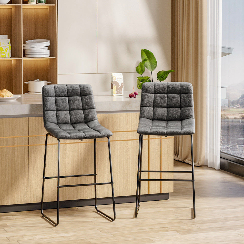 2Pcs Tufted Faux Leather Counter Height Bar Stools