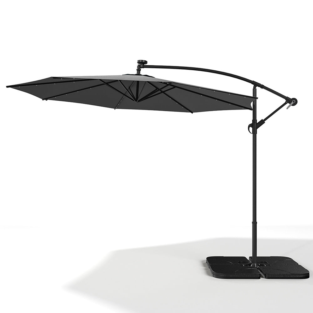 3M Large Garden Hanging LED Parasol Cantilever Sun Shade Banana Umbrella with Petal Base, Dark Grey