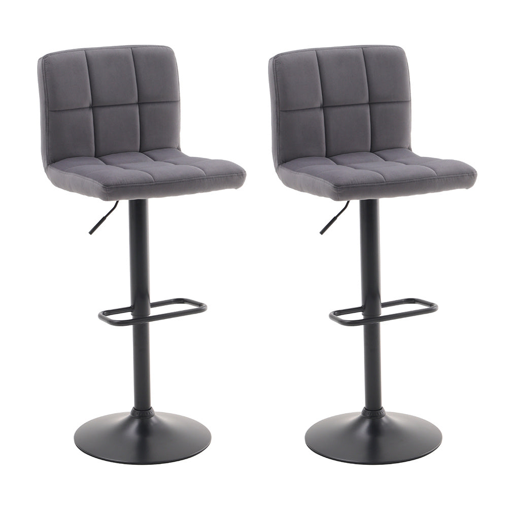 Grey 2 Pcs Velvet Upholstery Bar Stools High chairs Breakfast Dining stools with Low Backrest