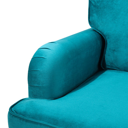 Blue Green Modern Upholstered Armchair with Wooden Legs