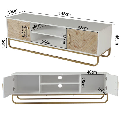 Modern Wooden TV Stand with Open Shelves and Cabinets