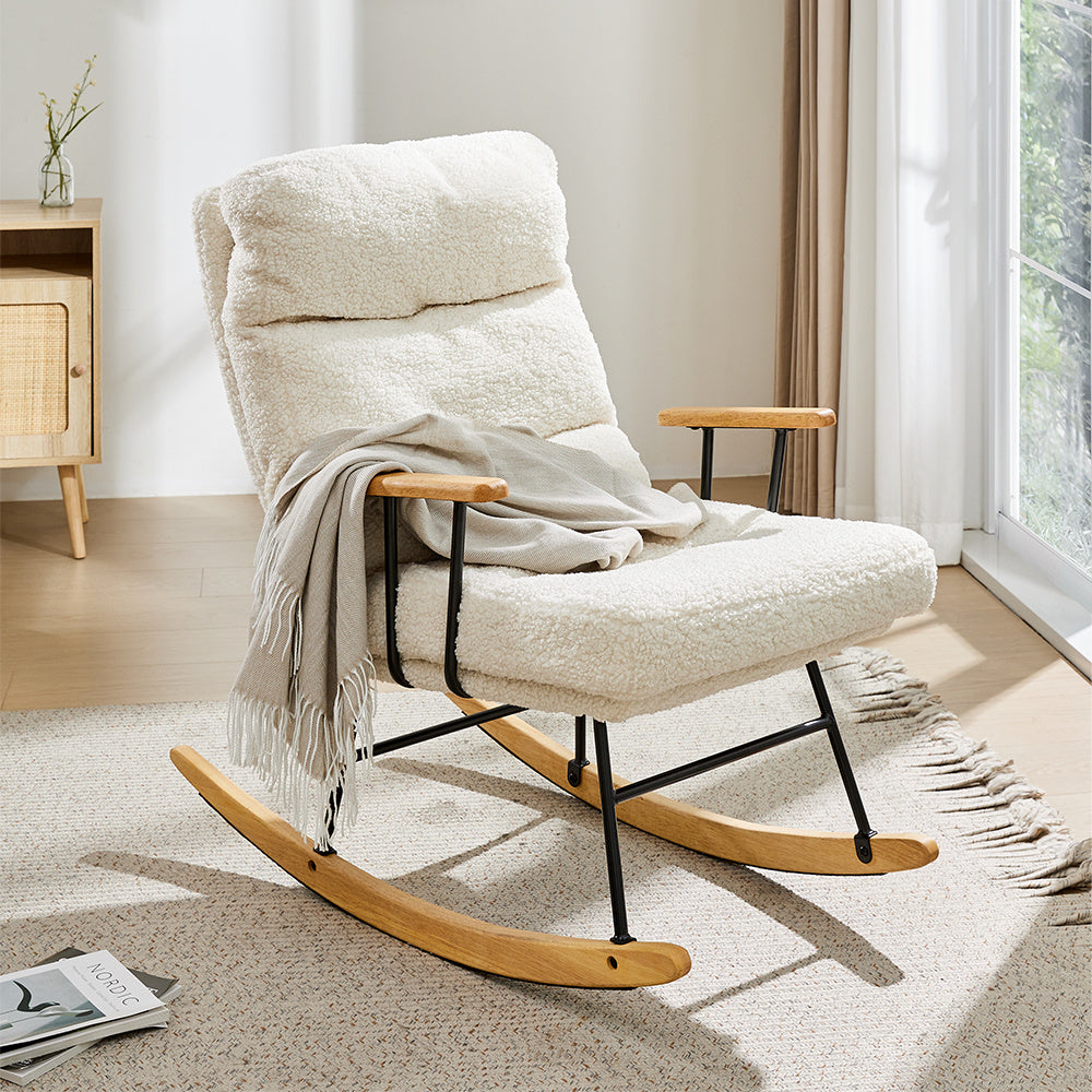 White Sherpa Upholstered Adjustable Rocking Chair