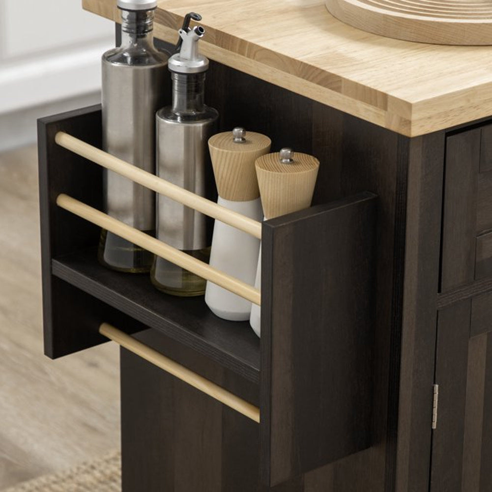 Wooden Kitchen Island Cart with Storage Cabinets