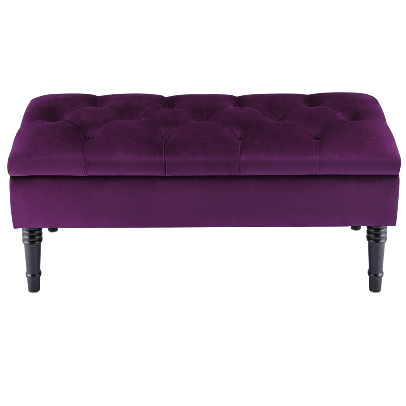 Purple Buttoned Velvet Ottoman Storage Bench