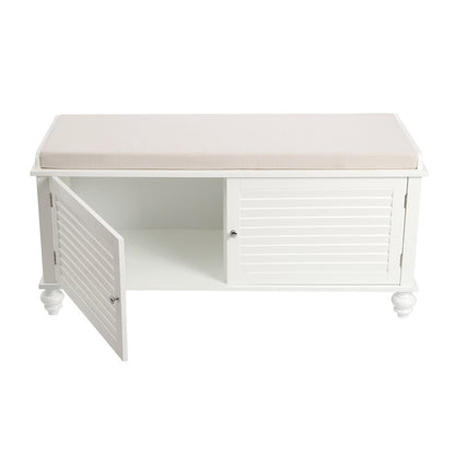 White Shutter Door Shoe Cabinet Storage Bench