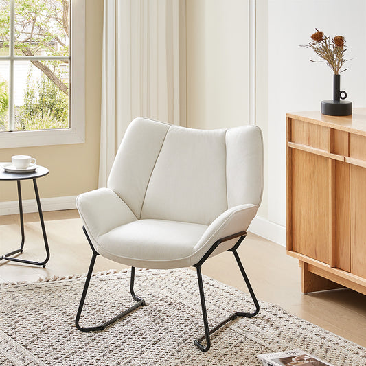 Beige 70cm Minimalist Linen Armchair with Black Iron legs