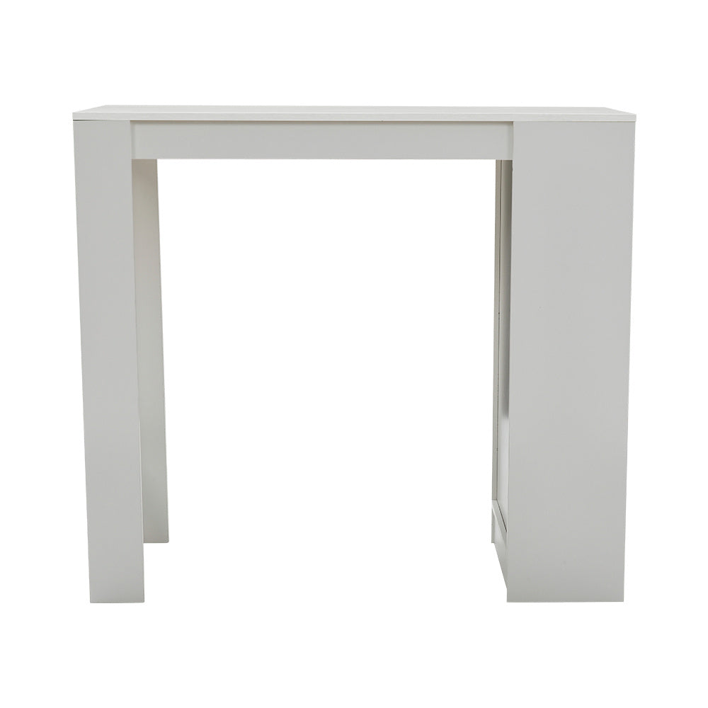 White Wooden Bar Table with Open Shelves White Table Top