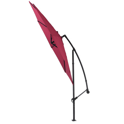 3M Banana Parasol Patio Umbrella Sun Shade Shelter with Fanshaped Base, Wine Red