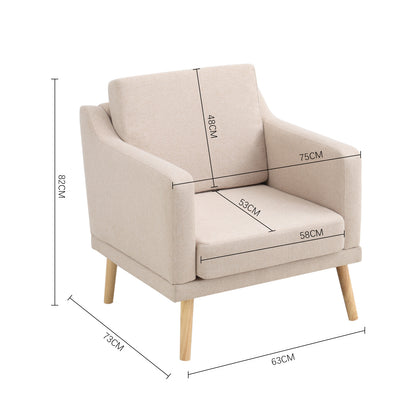 Beige Linen Upholstered Padded Armchair