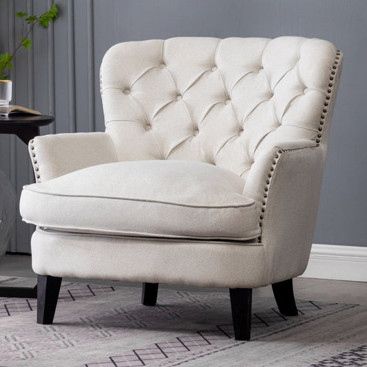 Bread Buttoned Armchair with Double Thick Cushion, Beige