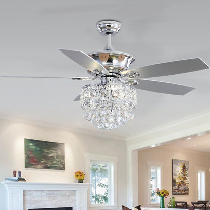 52 Inch Chandelier Ceiling Fan Light with 5 Blades and Remote Control, Chrome