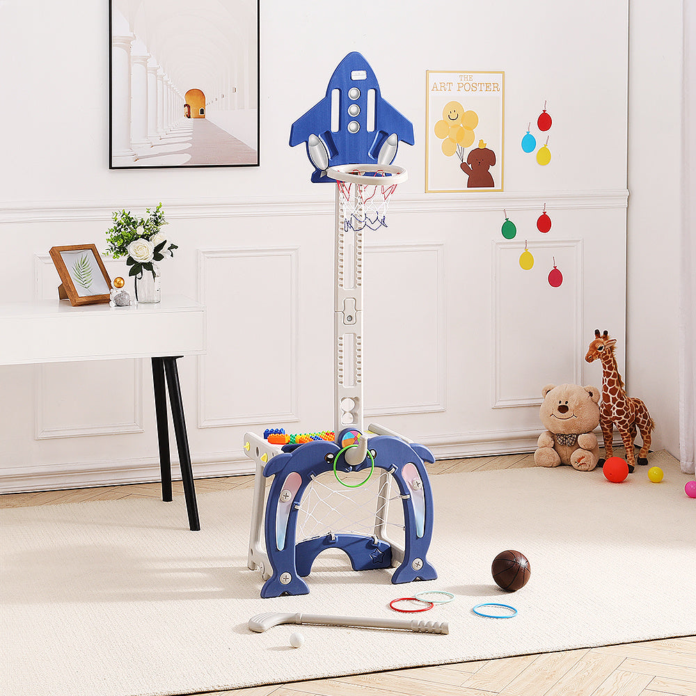 Blue Basketball Golf Ring Toss Activity Centre for Toddlers