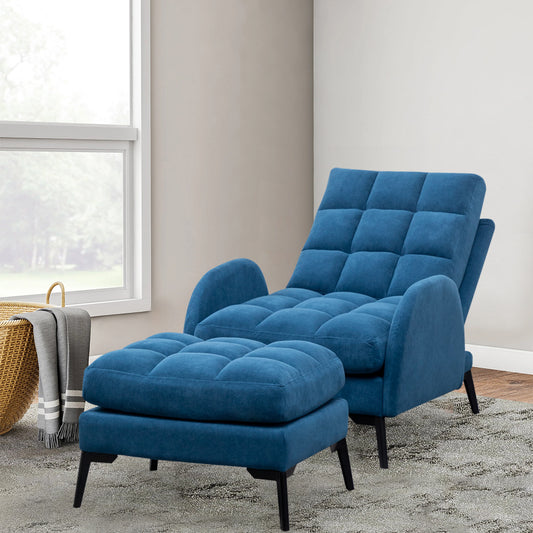 Blue Leisure Recliner Armchair and Ottoman Set