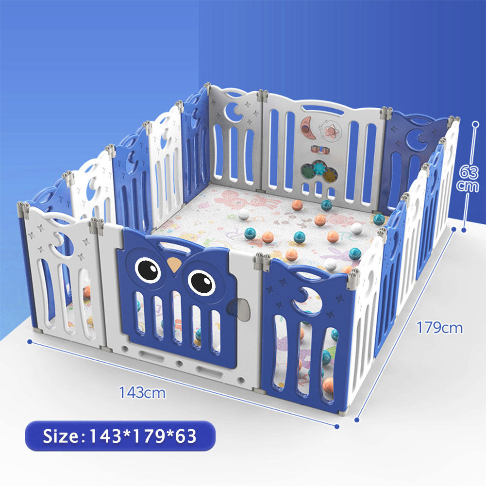 Blue 16 Panels Kids Child Playpen Foldable Safety Gate Fence with Lock