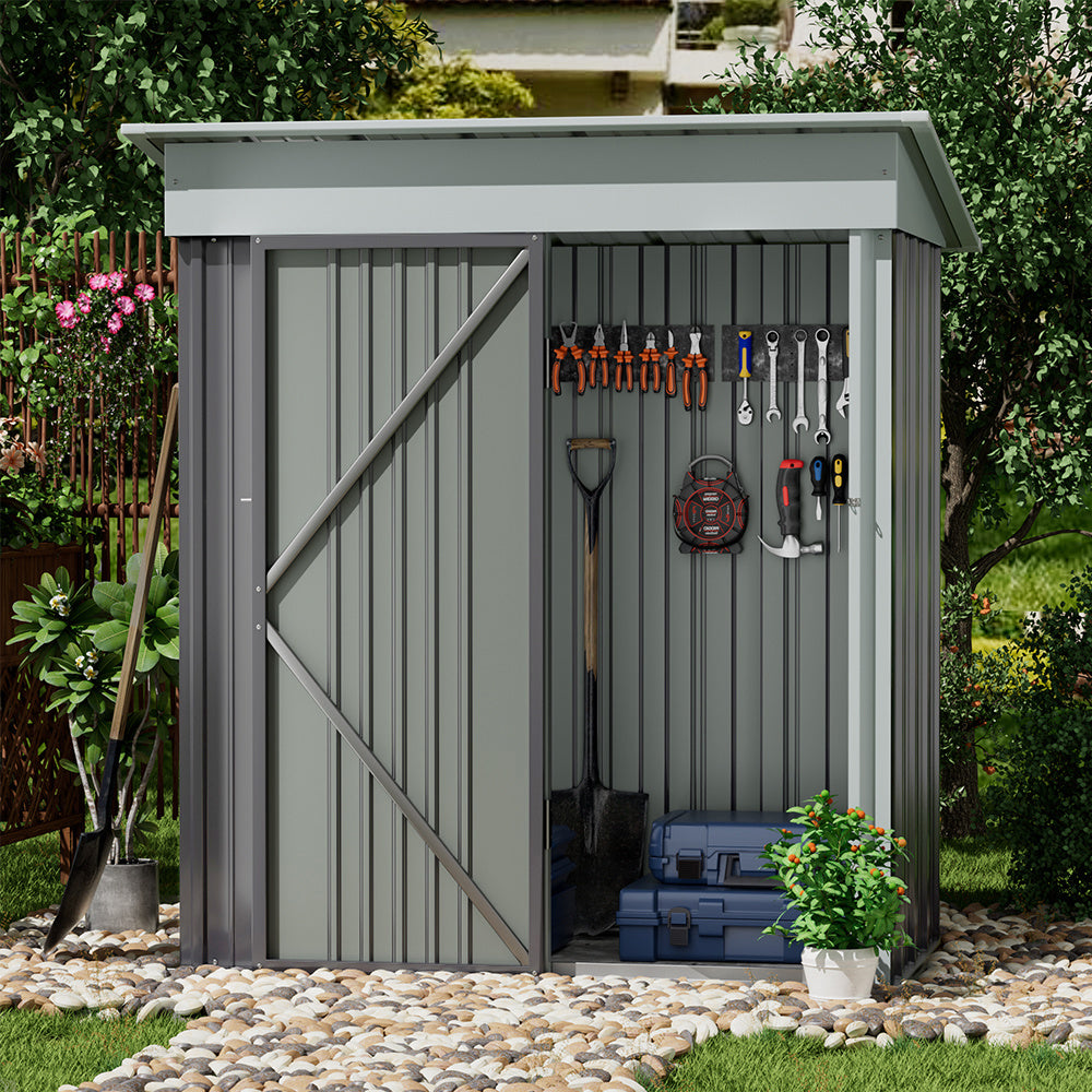 Grey Outdoor Metal Storage Shed with Lockable Door