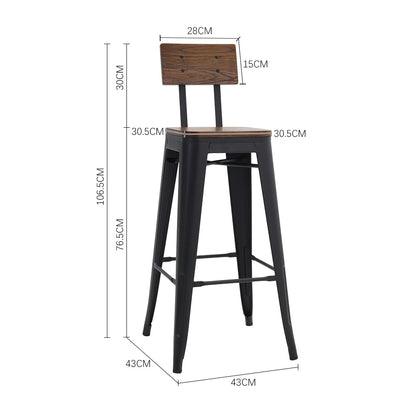 2Pcs Metal Breakfast Bar Stools with Backrest