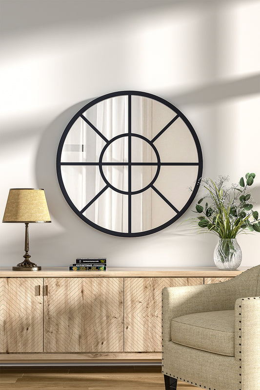 60/70cm D Round Metal Windowpane Wall Mirror