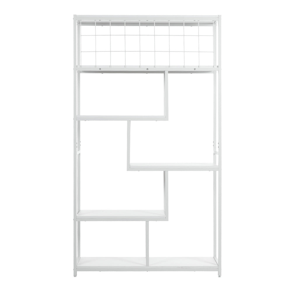 Six-tiered open bookcase storage shelf in white