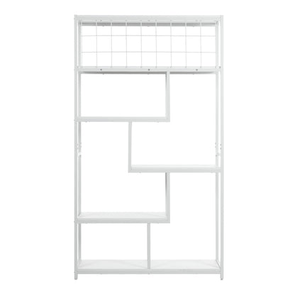 Six-tiered open bookcase storage shelf in white