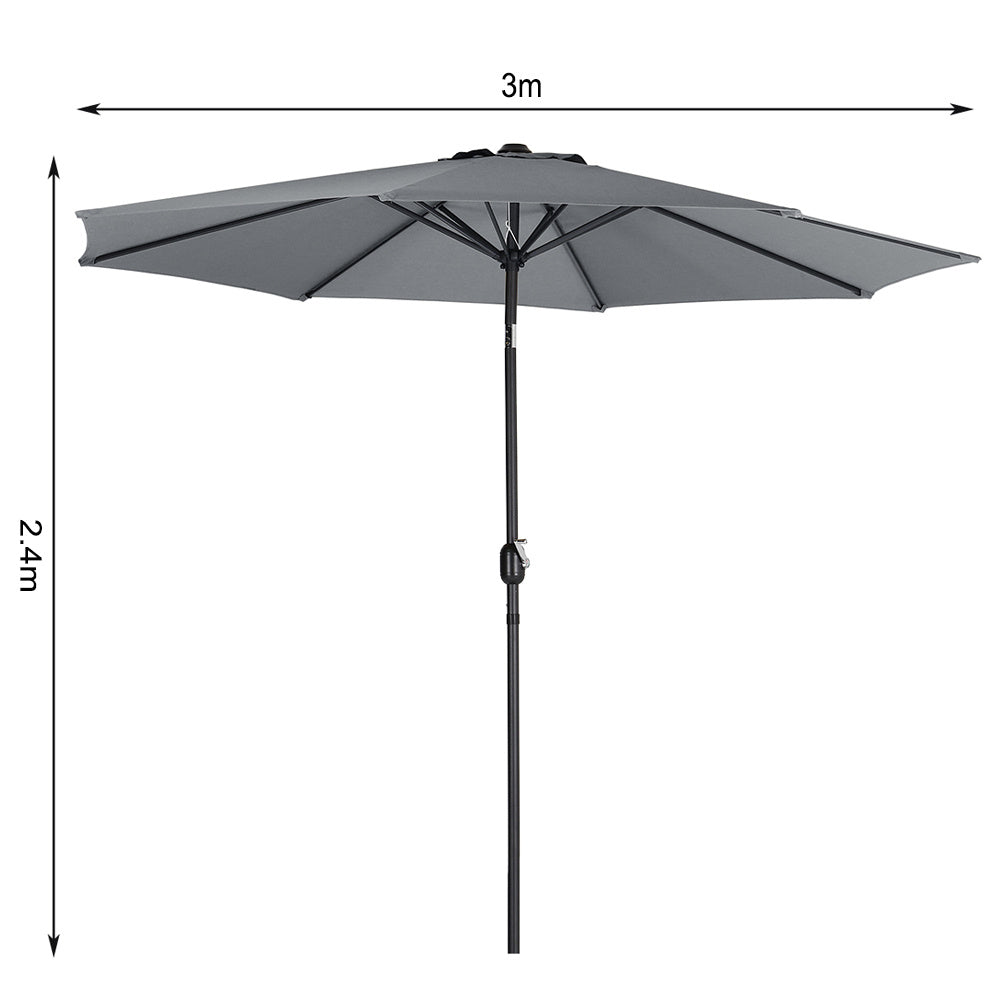 3M Large Round Garden Parasol Outdoor Beach Umbrella Patio Sun Shade Crank Tilt No Base Dark Grey