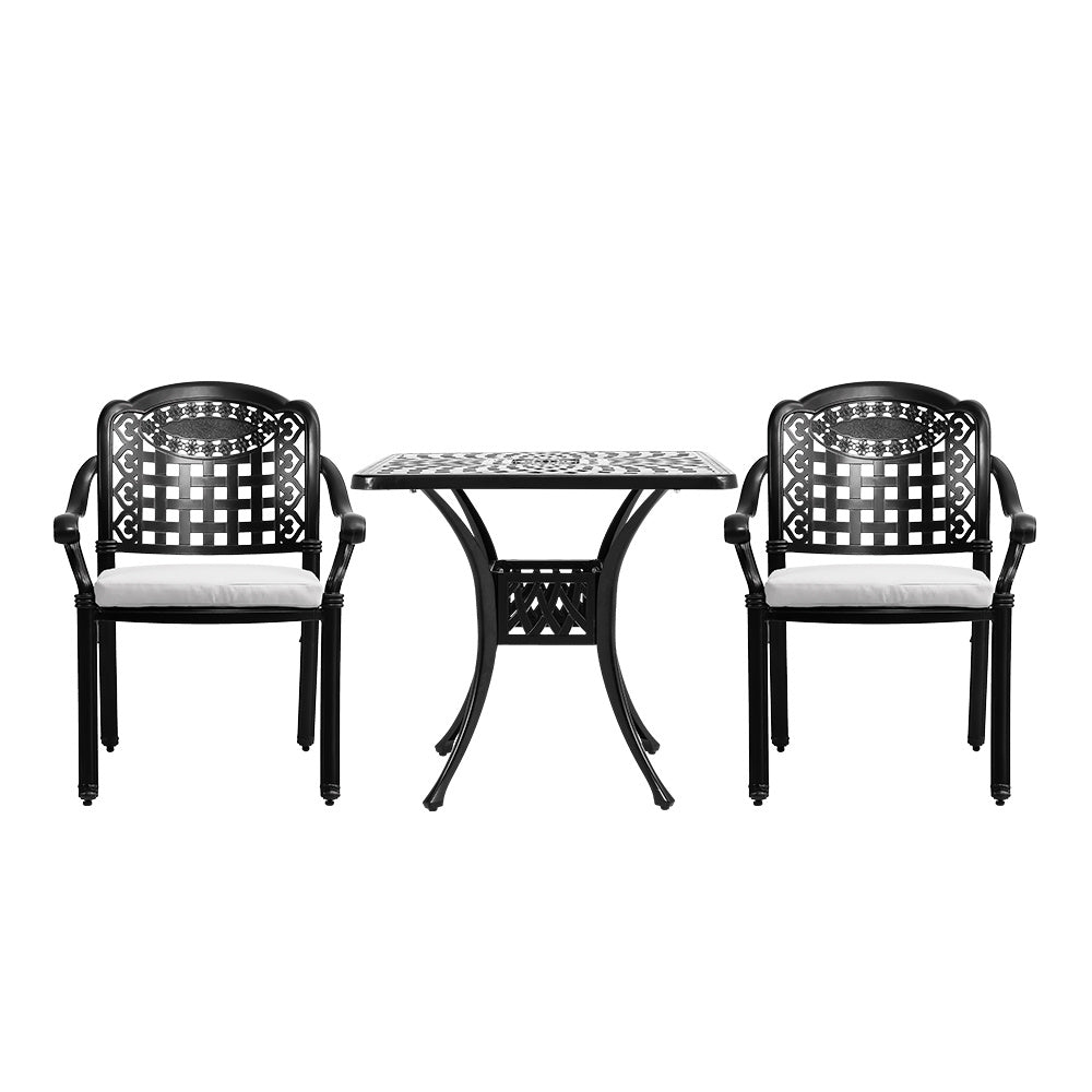 Black Set of 3 Cast Aluminium Garden Dining Set