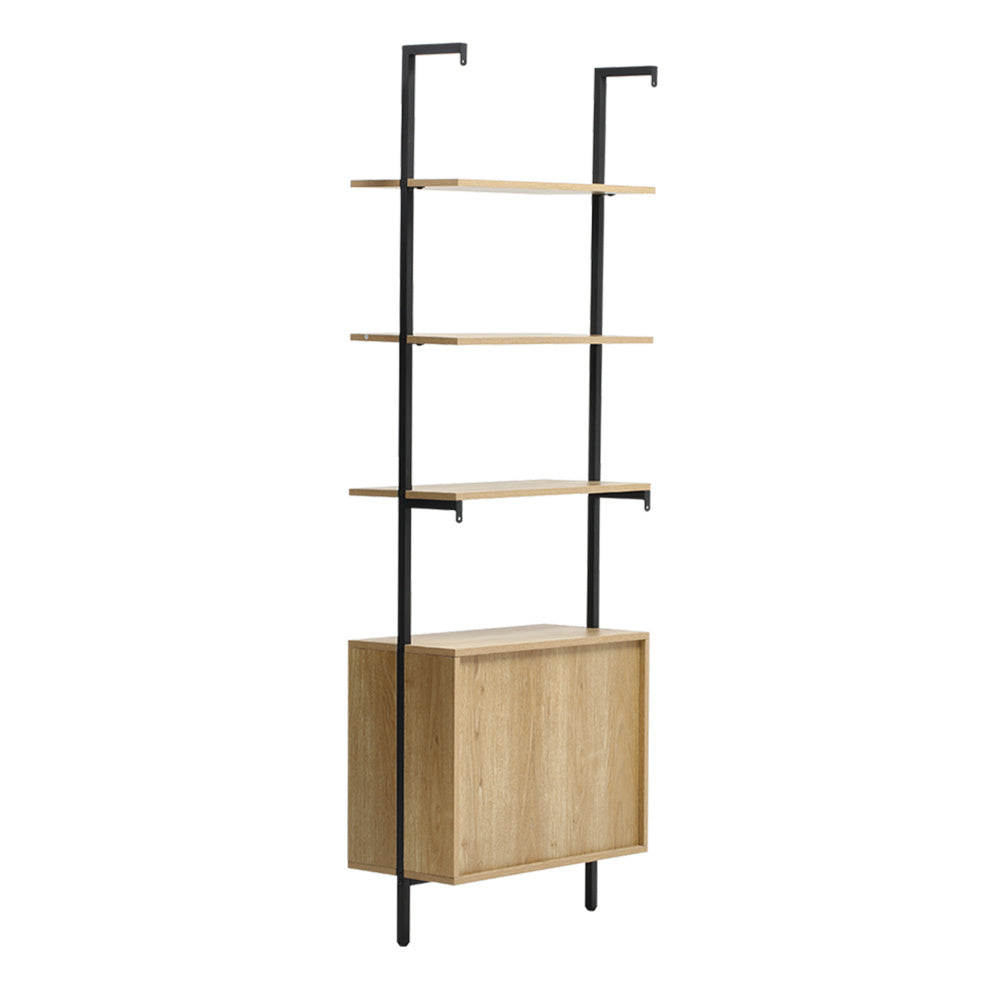 Wooden Bookshelf with Rattan Cabinet