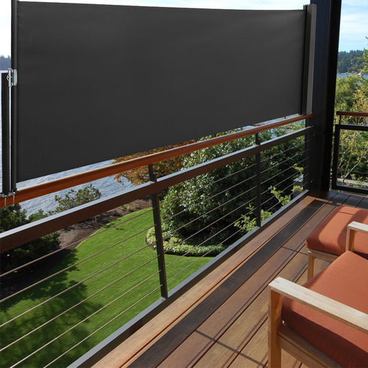 300x100CM Retractable Side Awning Garden Privacy Screen Windbreak Sunshade Black